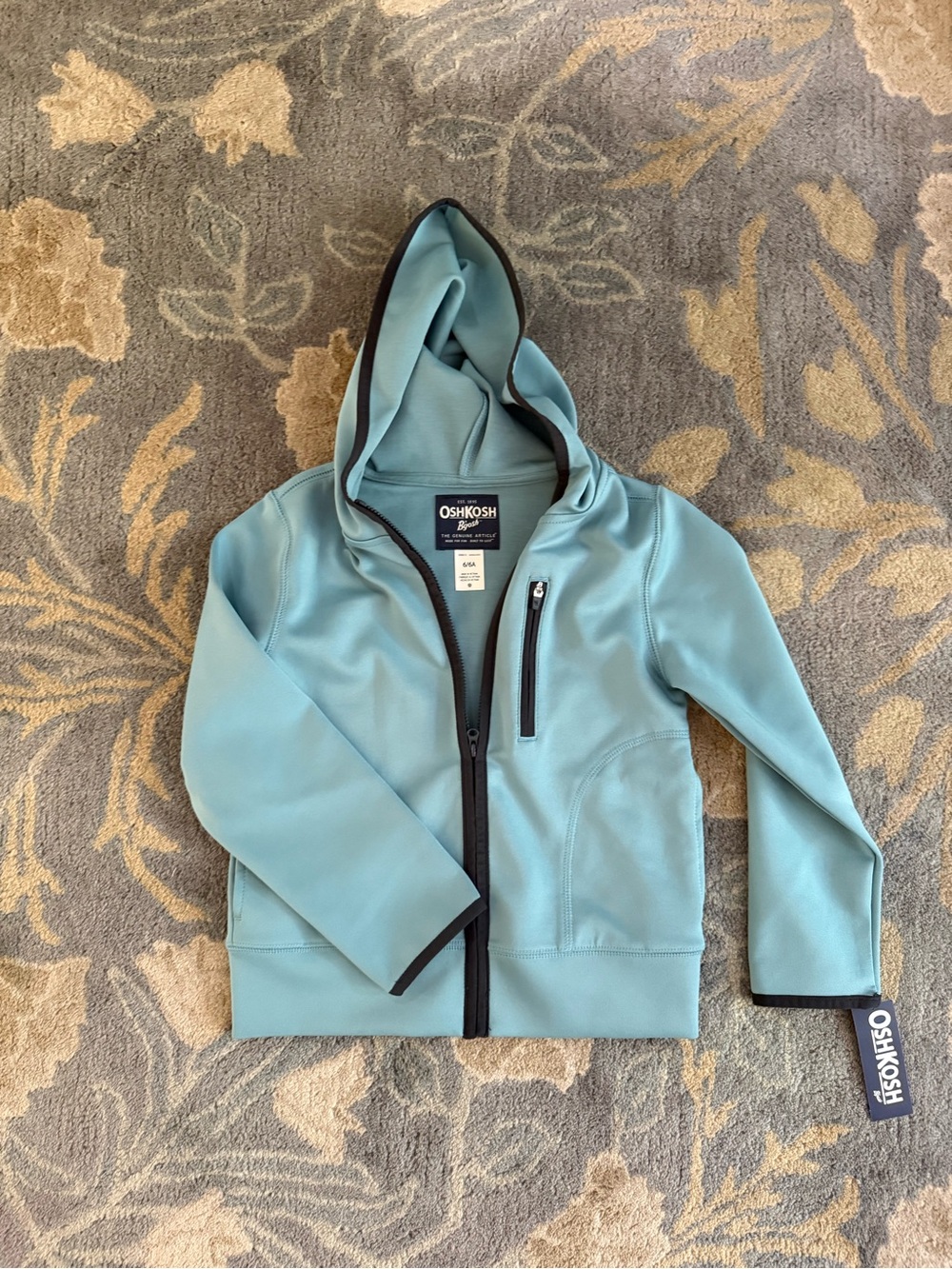 OshKosh Mint Green Hooded Zip Jacket with Dark Trim